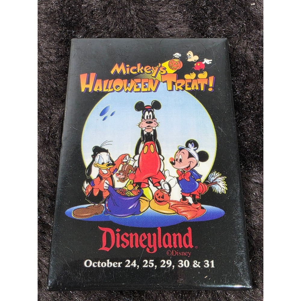 Vintage Disneyland Mickey's Halloween Treat Pin Button Mickey Goofy Donald Black